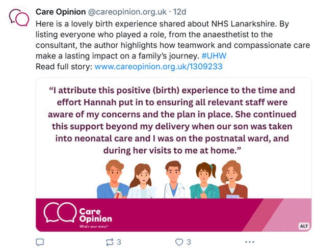 Example of a social media post created by Care Opinion